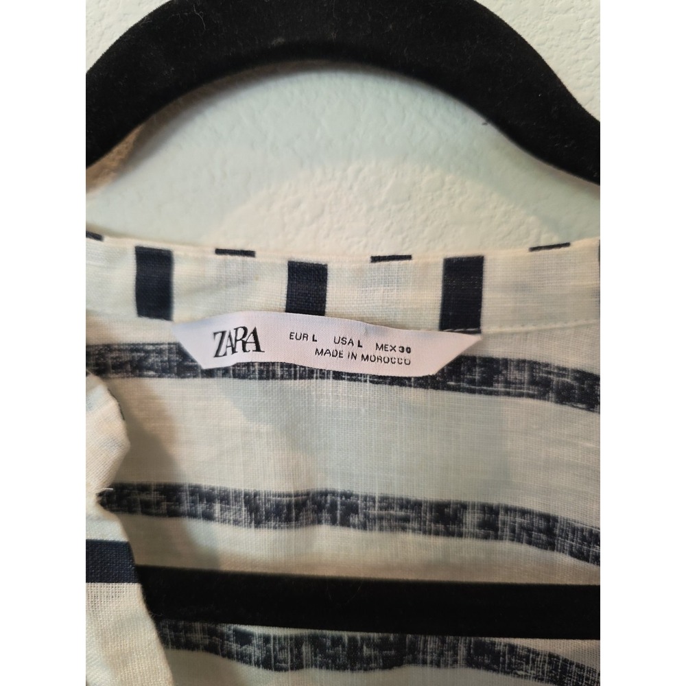 Zara Striped 100% LINEN SHIRT NAVY WHITE Sz L NWOT Quiet Luxury Euro Summer - Picture 5 of 7